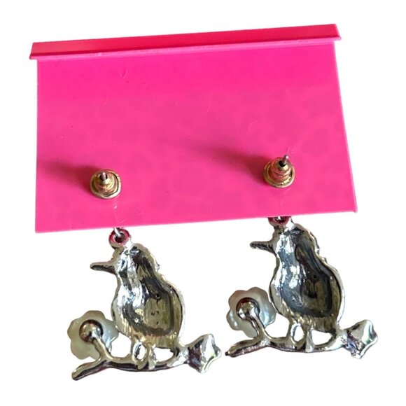 Betsey Johnson Enamel Bird & Flower Drop Earrings - Picture 4 of 4
